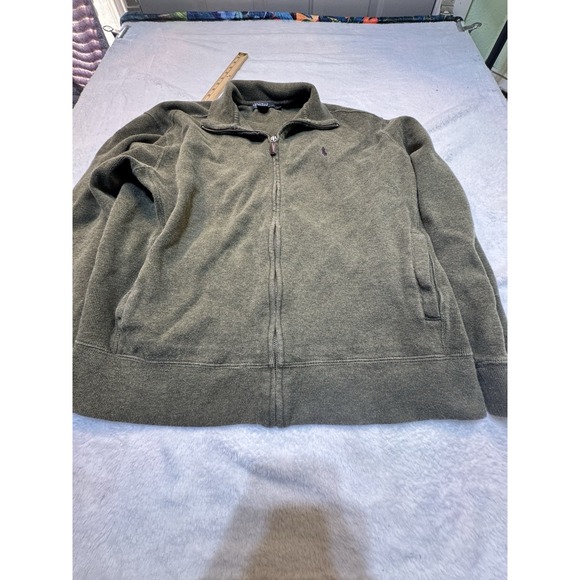 Polo Ralph Lauren Men's Full Zip Sweater Size L Hunter Green Collar Preppy - Picture 2 of 13